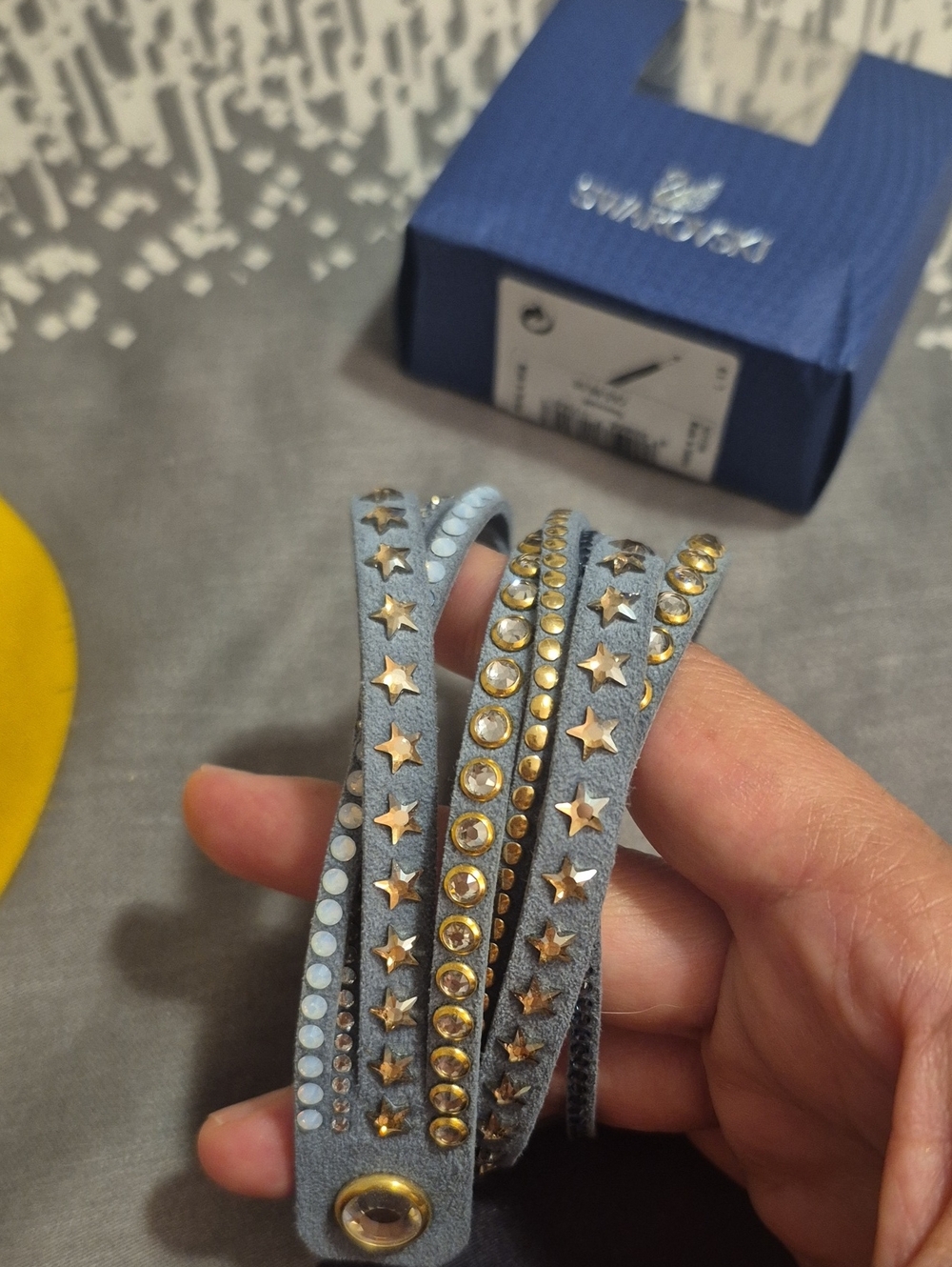 Swarovski Blue Suede Wrap Bracelet with Gold Stars & Clear Crystals